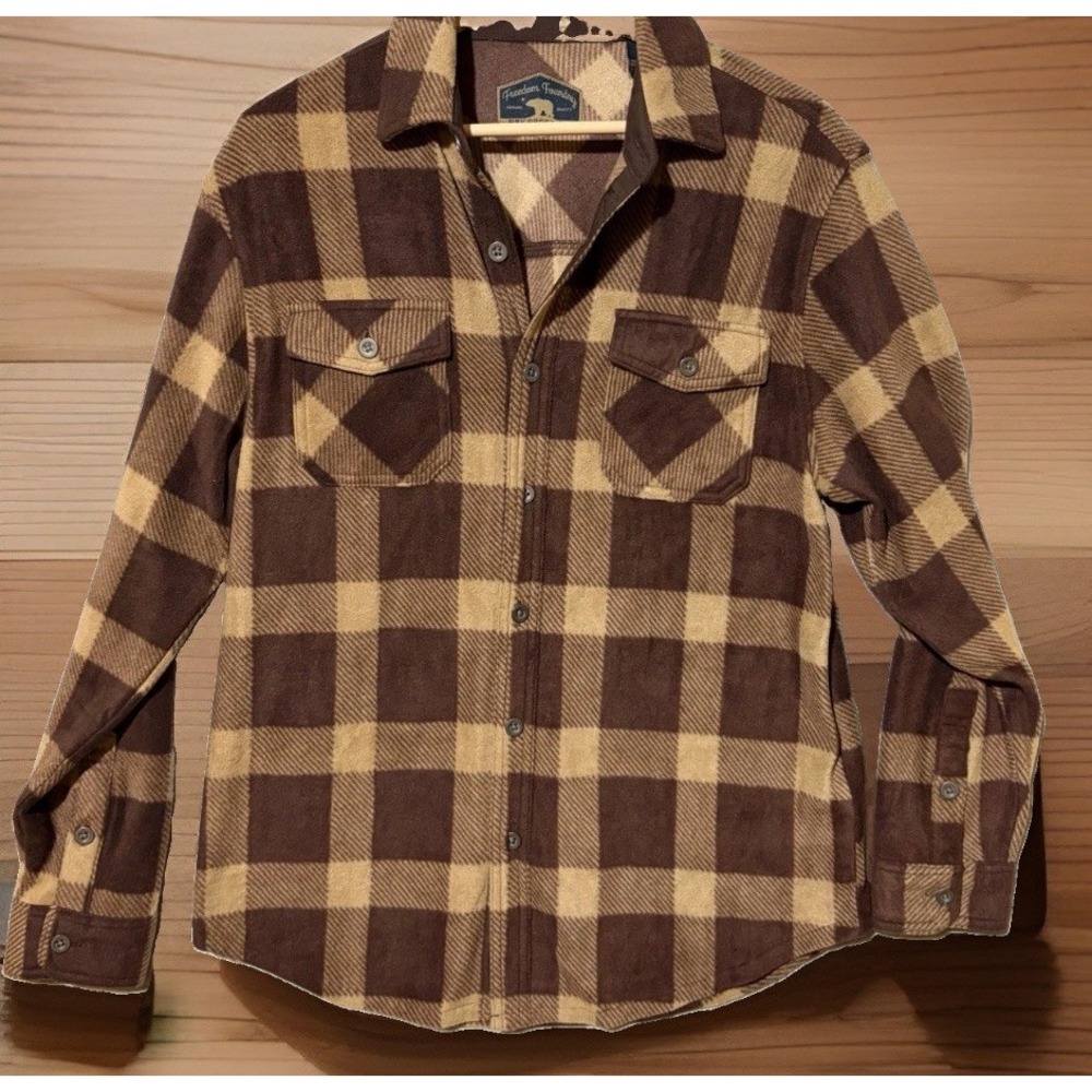 Freedom Foundry Fleece Flannel Shirt, Soft, Brown Plaid, Men's Medium